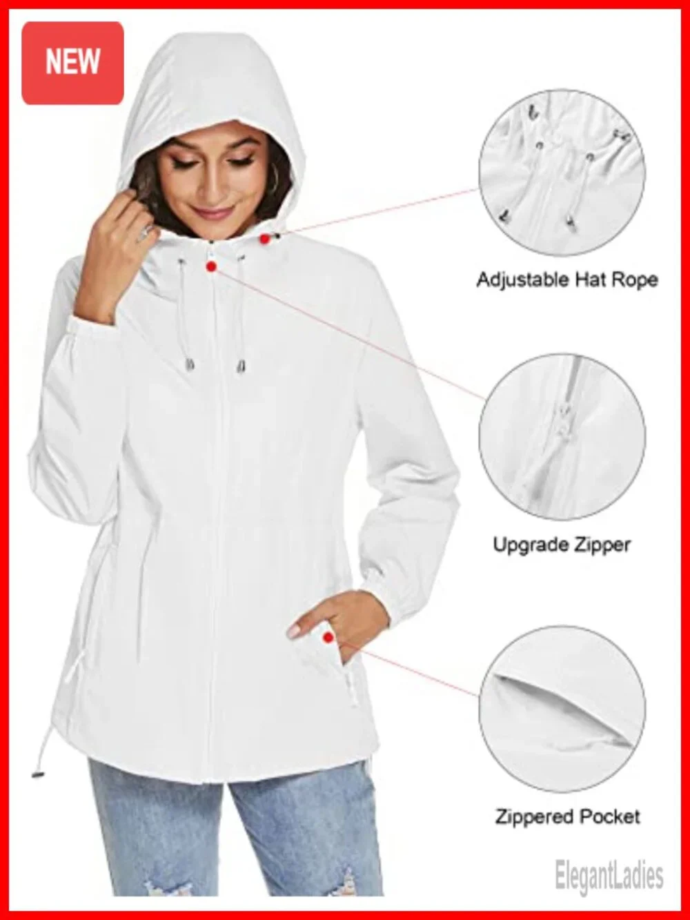Women's Waterproof Rain Jacket Windbreaker Lightweight Packable with Hood